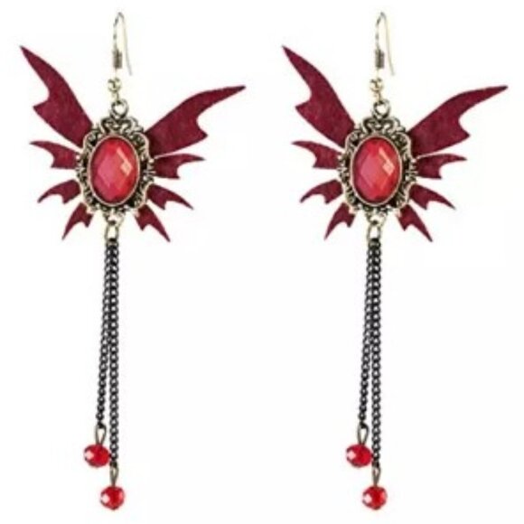 ANTIQUED RED CRYSTALS DANGLE EARRINGS NEW - Picture 1 of 5